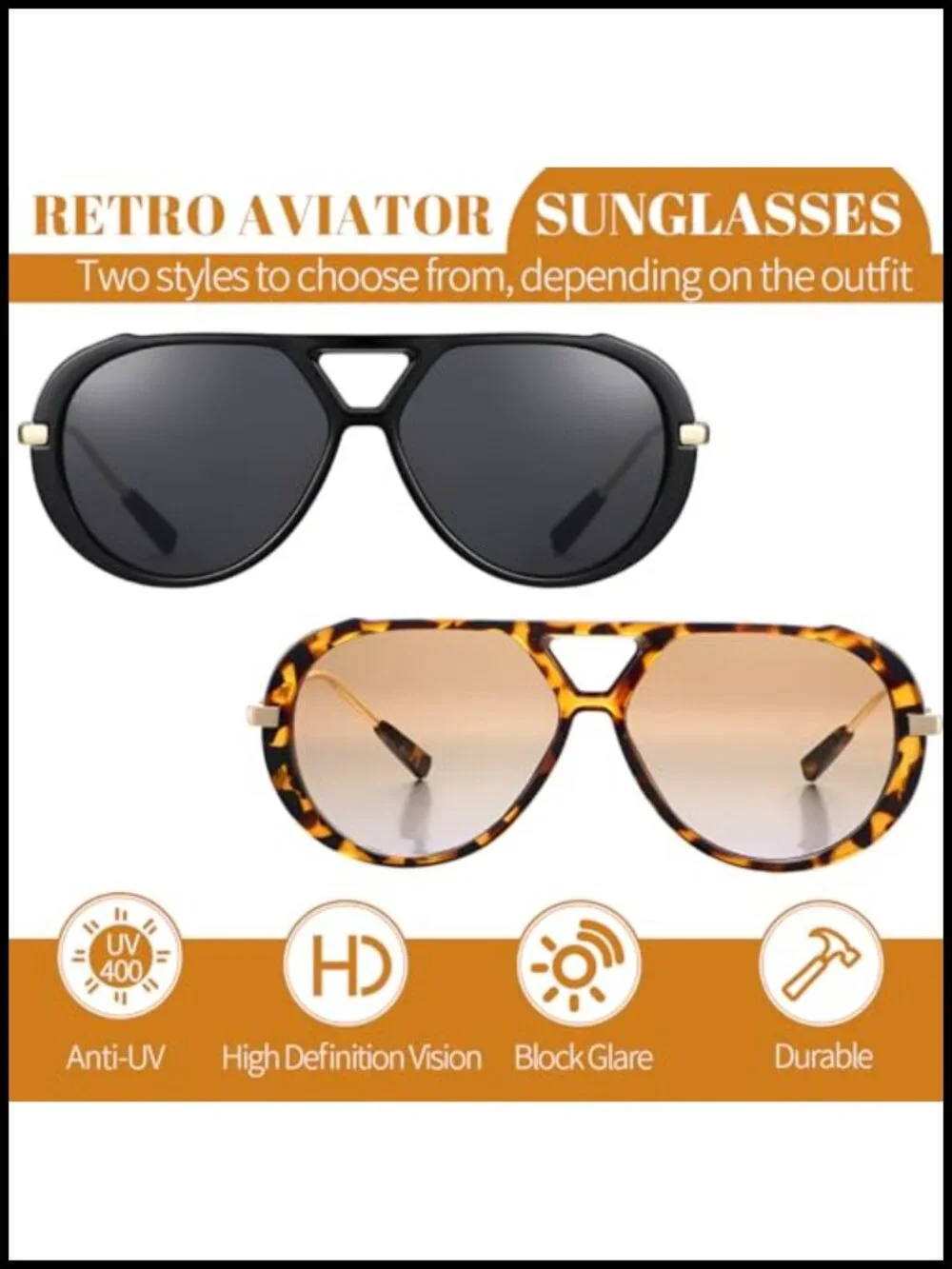 Oversized Double Bridge Sunglasses 2 Pack UV400 Retro 70s Vintage Men Women